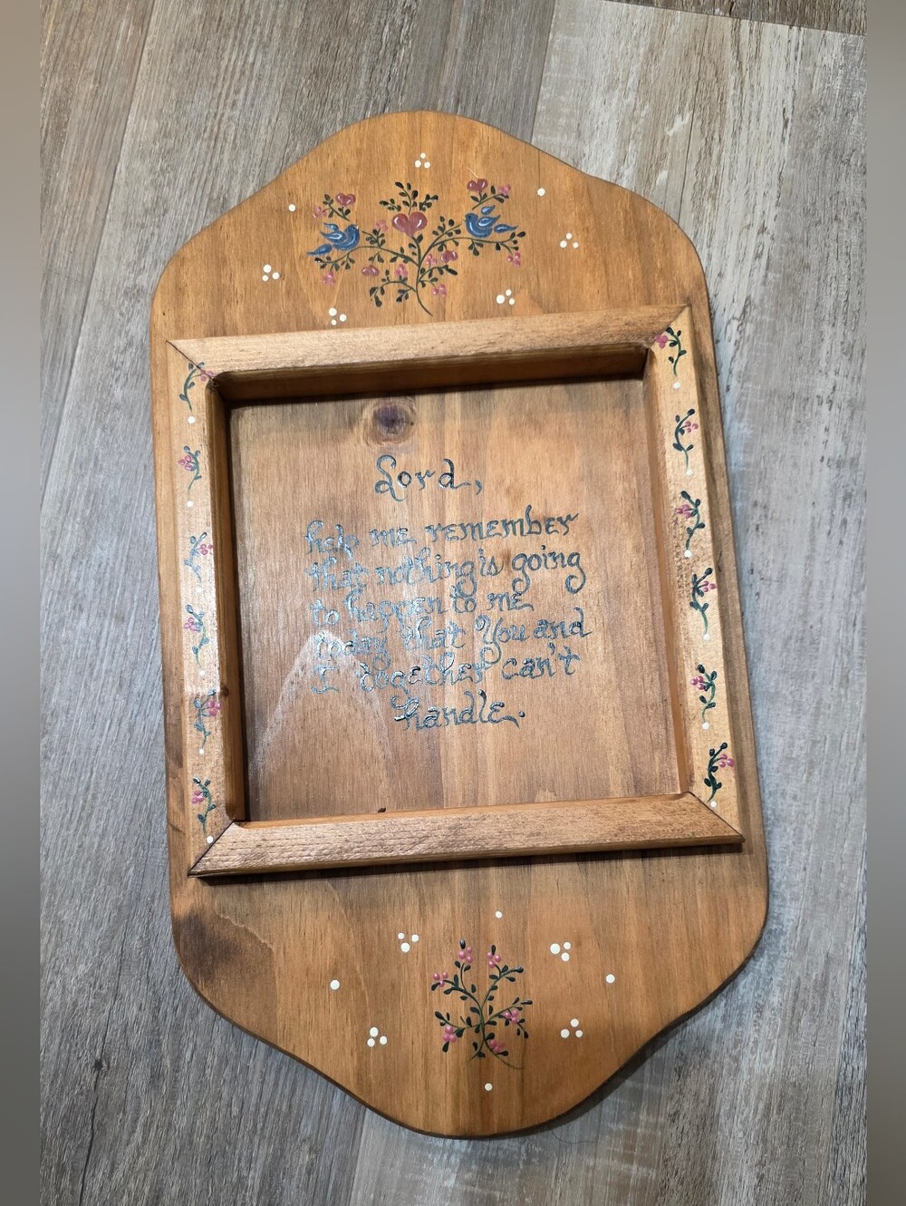 Vintage Hand-Painted Wooden Wall Plaque with Floral Motif - Natural Brown